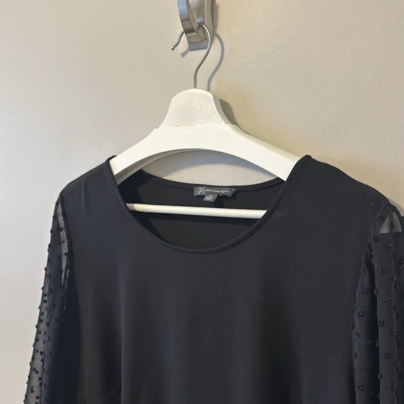 Adrianna Papell Black Crew Neck Long Sheer Sleeve Blouse with Dot Detail - Picture 2 of 10